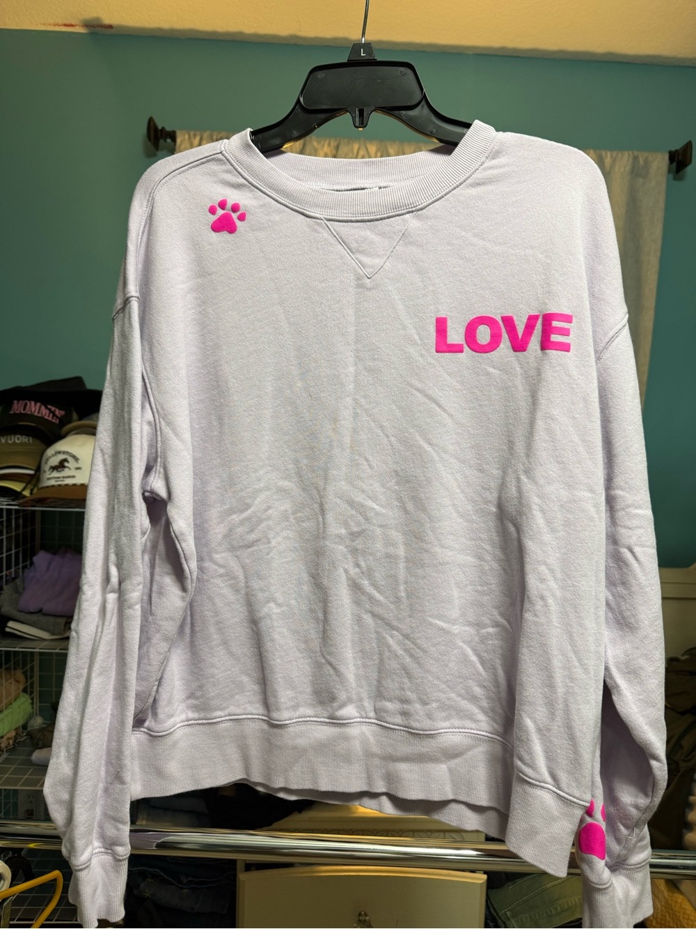 Wildfox Dogs Love Me Paw Print Graphic Sweatshirt Pink Lavender M
